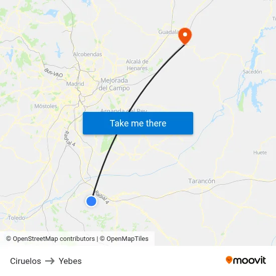 Ciruelos to Yebes map