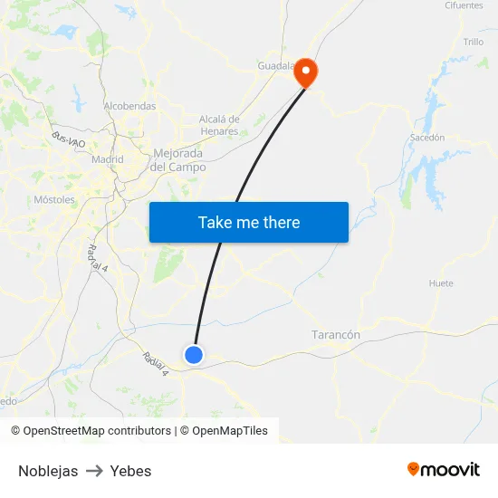 Noblejas to Yebes map