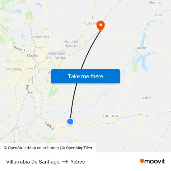 Villarrubia De Santiago to Yebes map