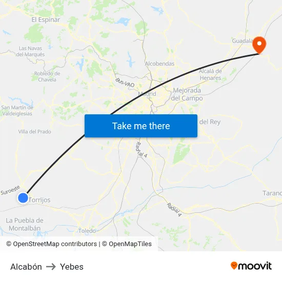 Alcabón to Yebes map