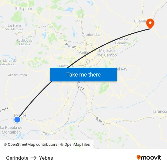 Gerindote to Yebes map