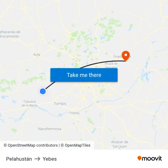 Pelahustán to Yebes map