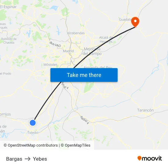 Bargas to Yebes map
