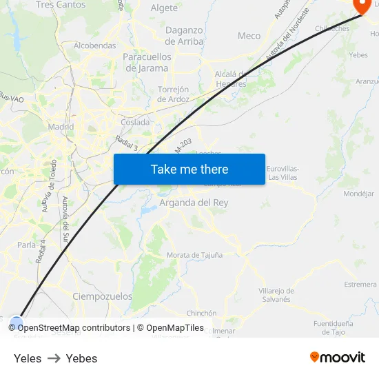Yeles to Yebes map