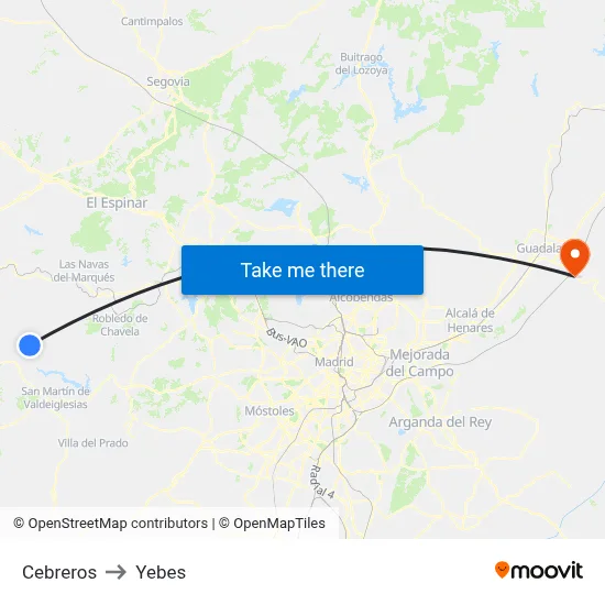 Cebreros to Yebes map