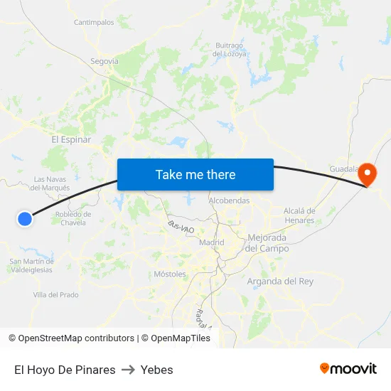 El Hoyo De Pinares to Yebes map
