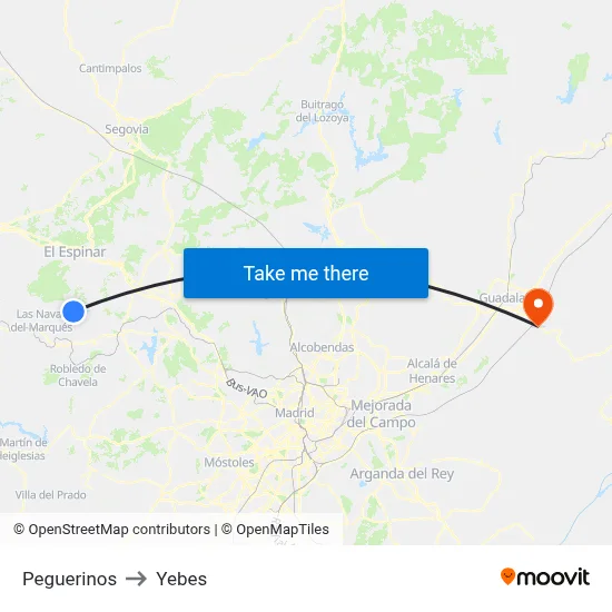 Peguerinos to Yebes map