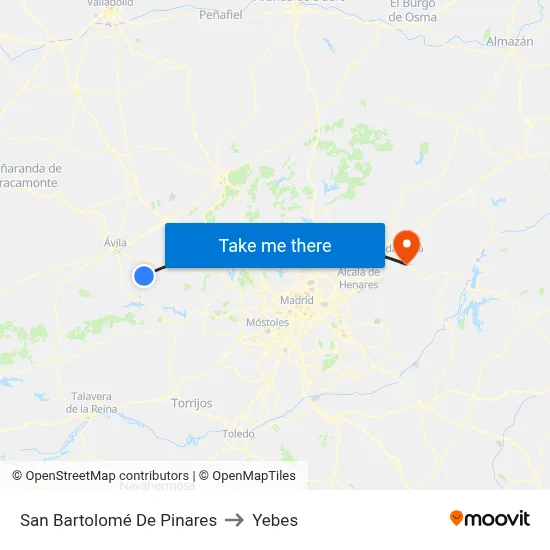 San Bartolomé De Pinares to Yebes map