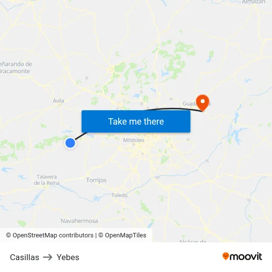 Casillas to Yebes map