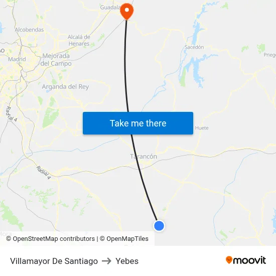 Villamayor De Santiago to Yebes map