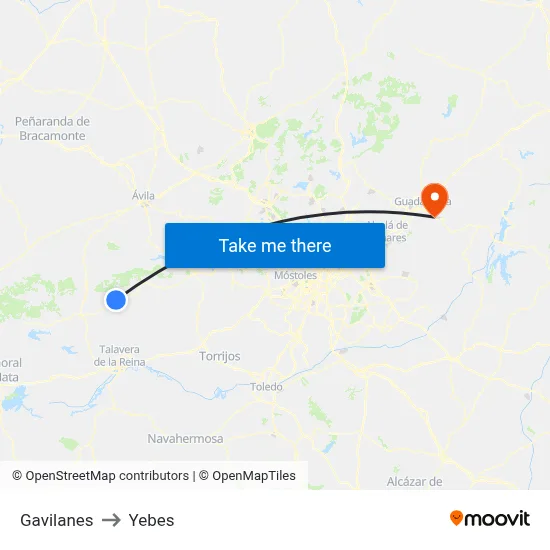 Gavilanes to Yebes map