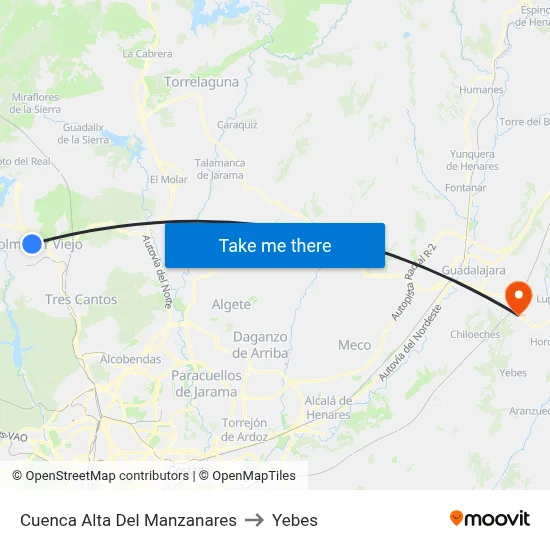 Cuenca Alta Del Manzanares to Yebes map