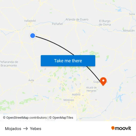 Mojados to Yebes map