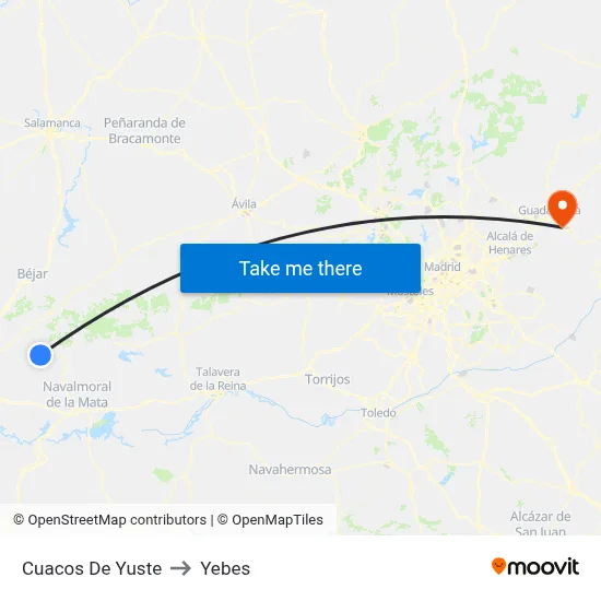 Cuacos De Yuste to Yebes map