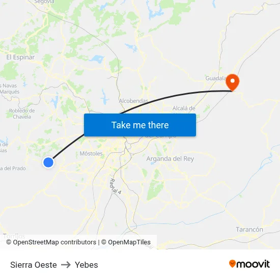 Sierra Oeste to Yebes map