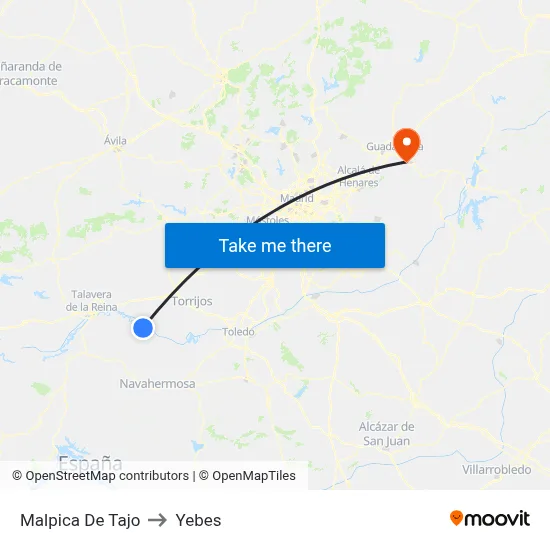 Malpica De Tajo to Yebes map
