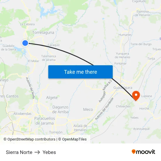 Sierra Norte to Yebes map