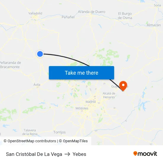 San Cristóbal De La Vega to Yebes map