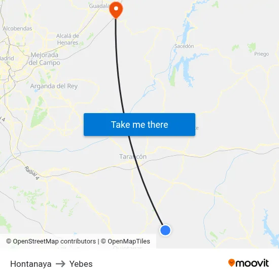 Hontanaya to Yebes map