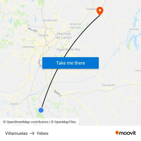 Villamuelas to Yebes map