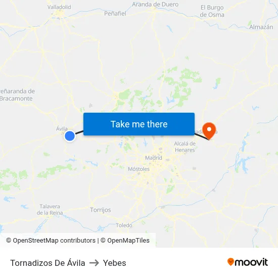 Tornadizos De Ávila to Yebes map