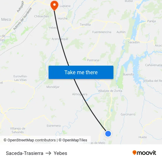 Saceda-Trasierra to Yebes map