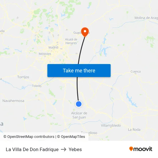 La Villa De Don Fadrique to Yebes map