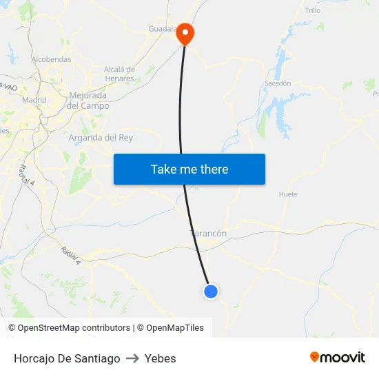 Horcajo De Santiago to Yebes map