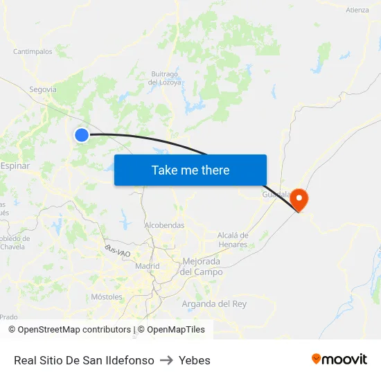 Real Sitio De San Ildefonso to Yebes map
