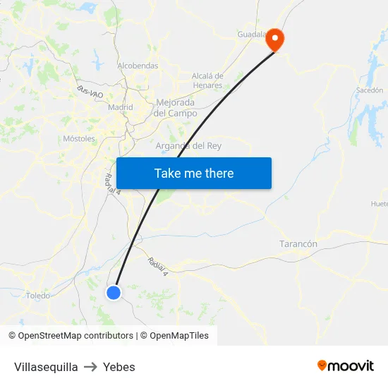 Villasequilla to Yebes map