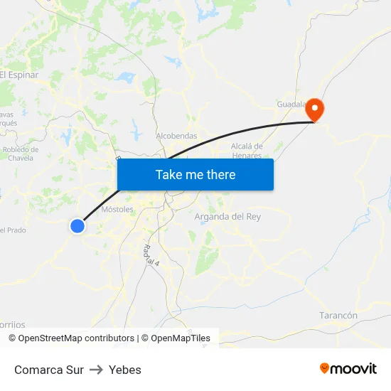 Comarca Sur to Yebes map