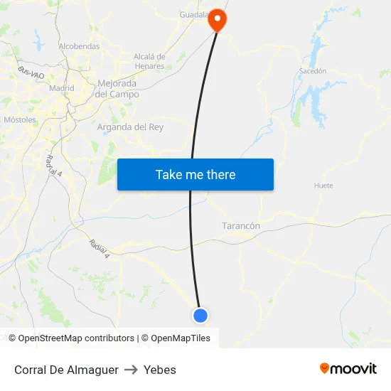 Corral De Almaguer to Yebes map