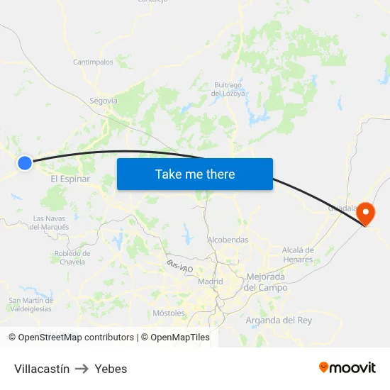 Villacastín to Yebes map