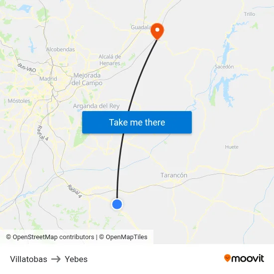 Villatobas to Yebes map