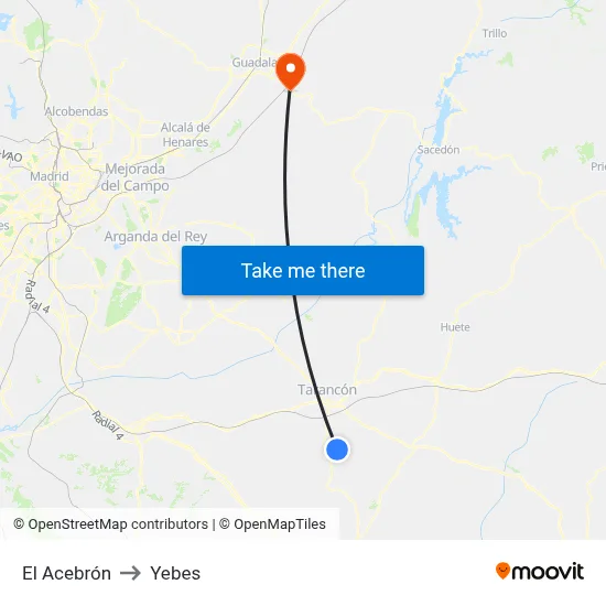 El Acebrón to Yebes map