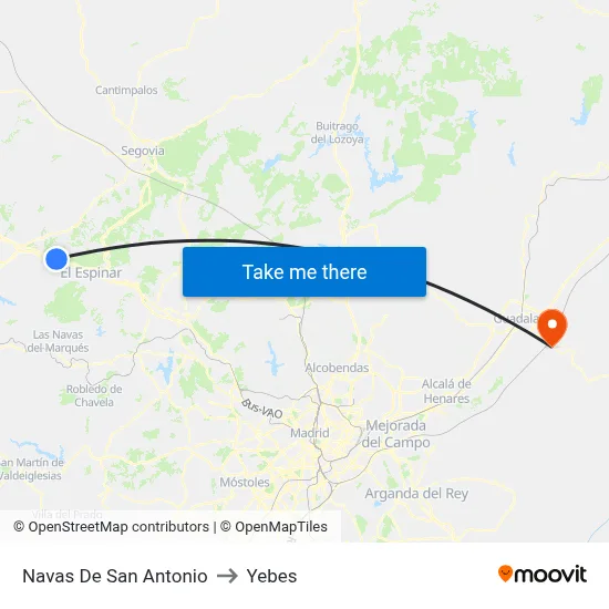 Navas De San Antonio to Yebes map