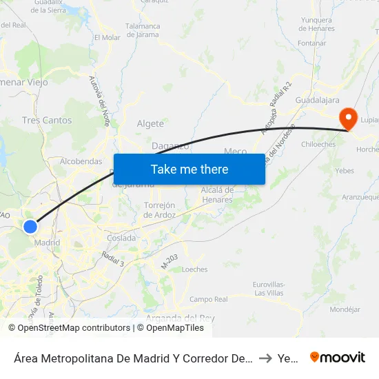 Área Metropolitana De Madrid Y Corredor Del Henares to Yebes map