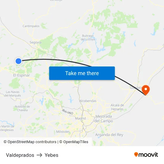 Valdeprados to Yebes map