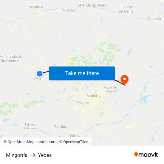 Mingorría to Yebes map