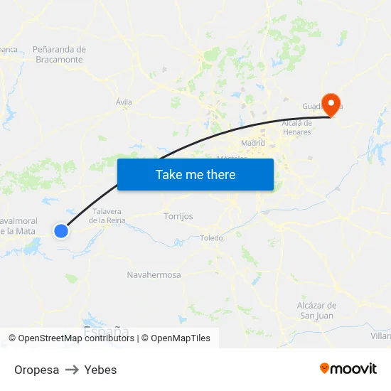 Oropesa to Yebes map