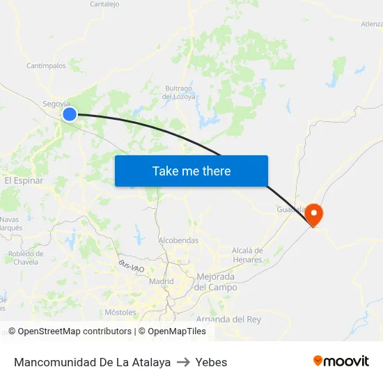Mancomunidad De La Atalaya to Yebes map