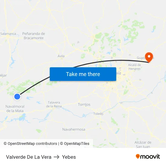 Valverde De La Vera to Yebes map