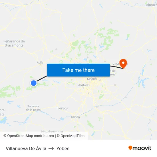 Villanueva De Ávila to Yebes map