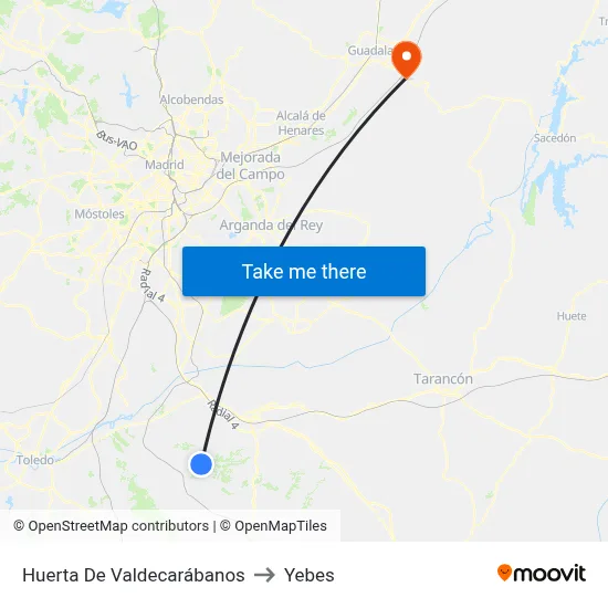 Huerta De Valdecarábanos to Yebes map
