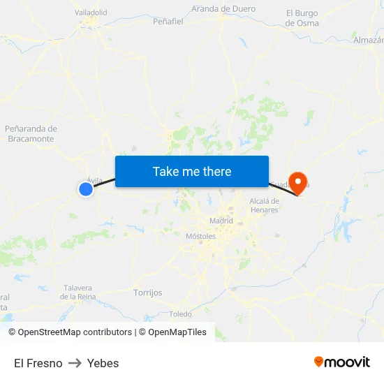 El Fresno to Yebes map