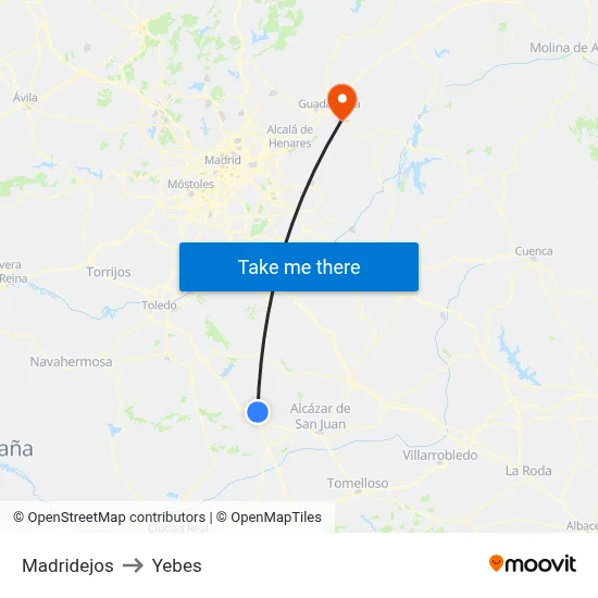 Madridejos to Yebes map