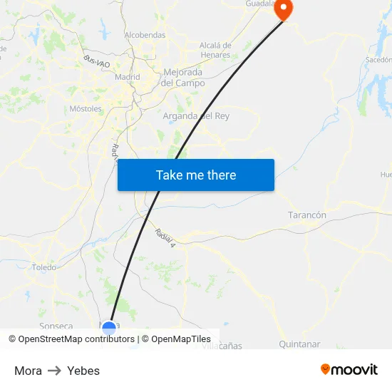 Mora to Yebes map