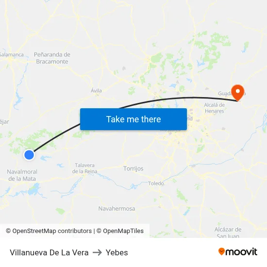 Villanueva De La Vera to Yebes map