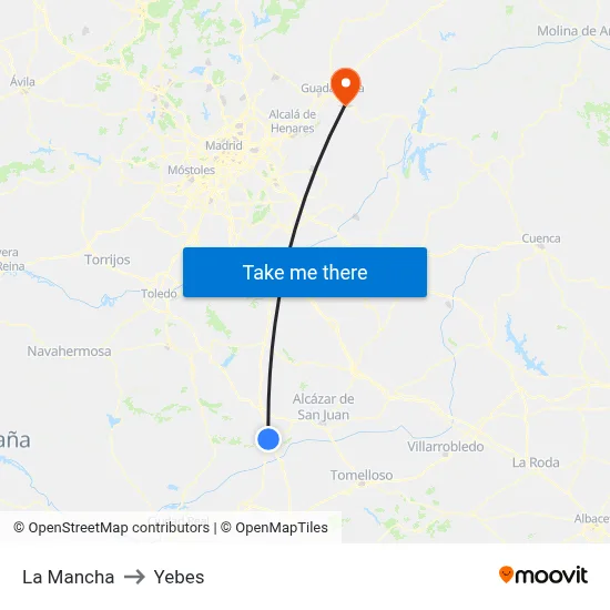 La Mancha to Yebes map