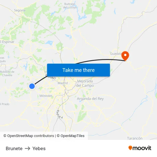 Brunete to Yebes map